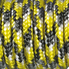 Paracord 2 mm dünn gemustert, gelb-schwarz-weiss, 10 m/Pkg.