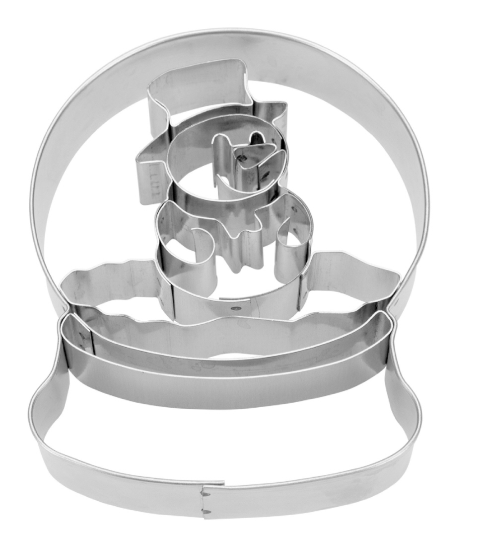 Ausstechform Schneekugel Schneemann 8cm Keksausstecher Cookie Cutter mit Prägeeinsatz Präge-Ausstecher