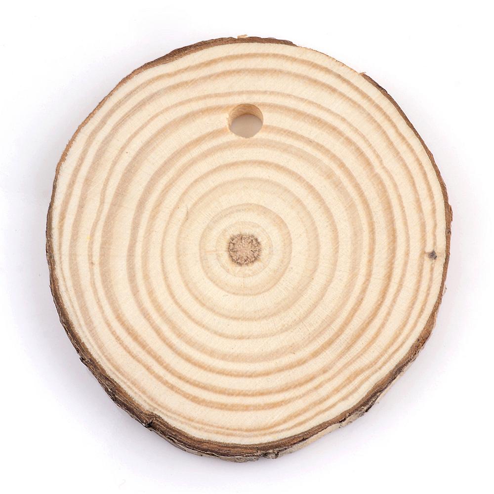 Holzplatine mit Lochbohrung, Astscheibe, 10cm x 6 mm, Lochbohrung 6,5mm