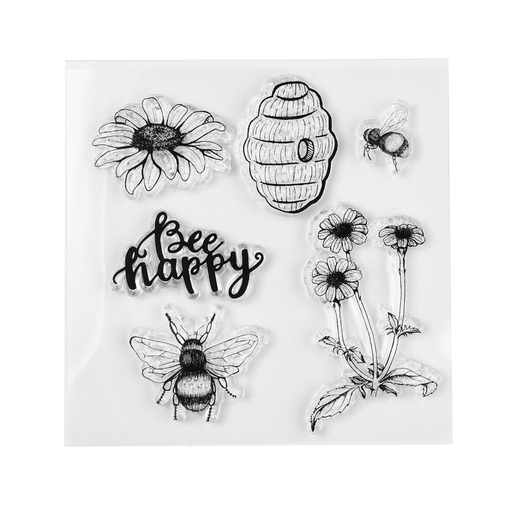 Silikonstempel Bienen "Bee Happy" 10,5x10,5cm 6 teilig