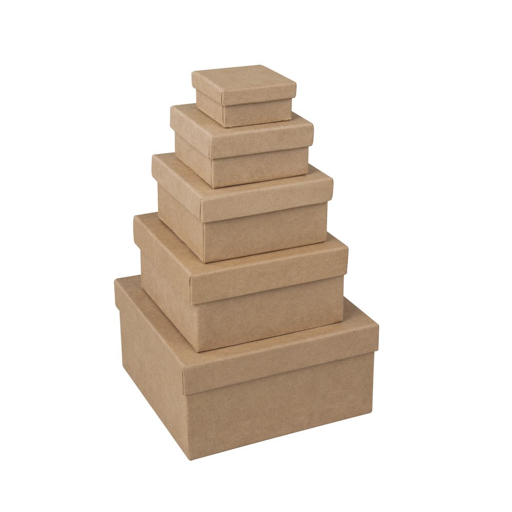 Pappmaché Boxen Set FSC Recycled 100% 5x5-14x14cm quadratisch 5-tlg.