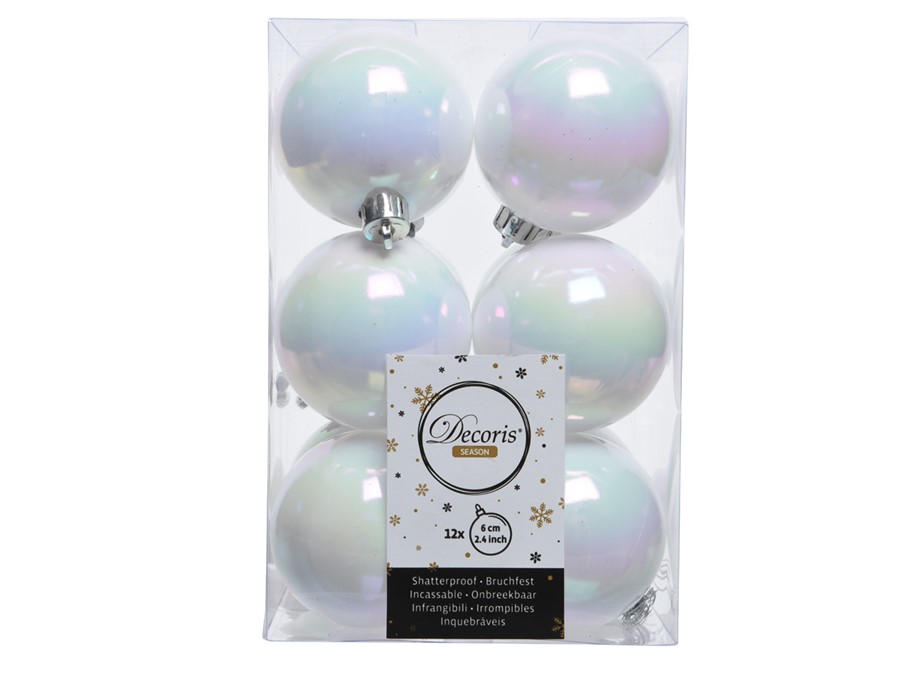Christbaumkugeln weiß irisierend, Plastikkugeln Acrylkugeln Weihnachtskugeln, Christbaumkugel mit Aufhänger
