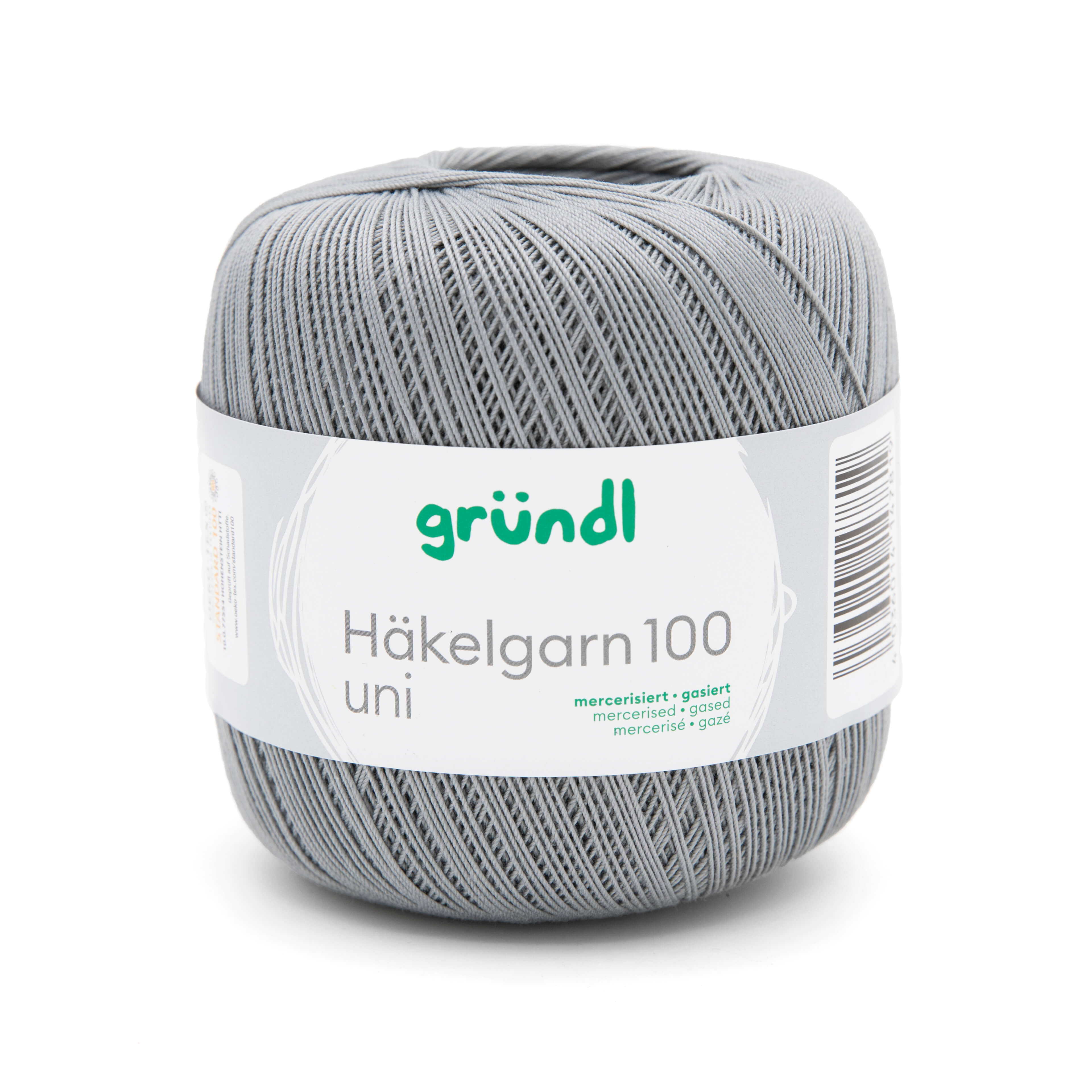 Gründl Häkelgarn 100 hellgrau mercerisiert gasiert 100% Baumwolle 100g/566m Gründl Häkelgarn 100 hellgrau mercerisiert gasiert 100% Baumwolle 100g/566m