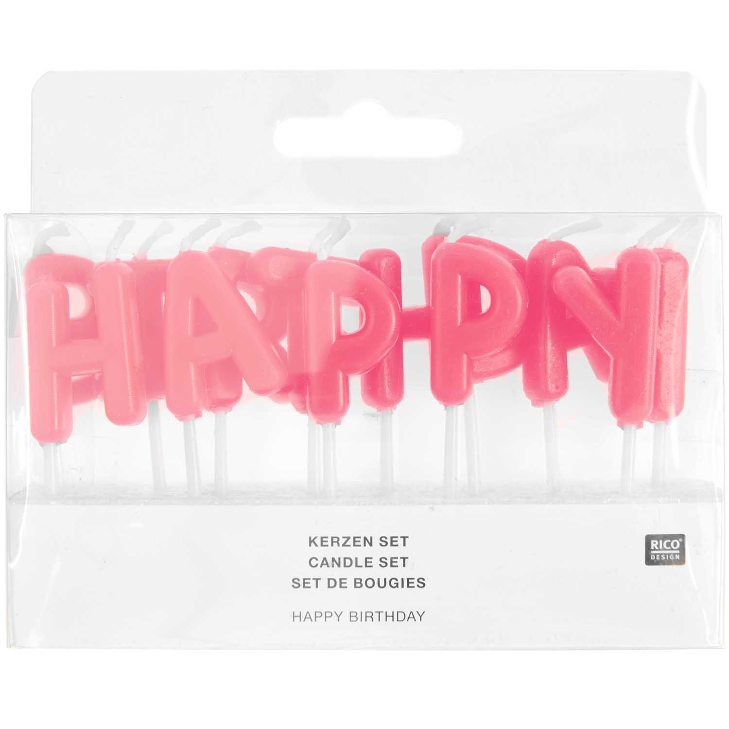 Kerzen Happy Birthday Neon Pink 13 Stück 
