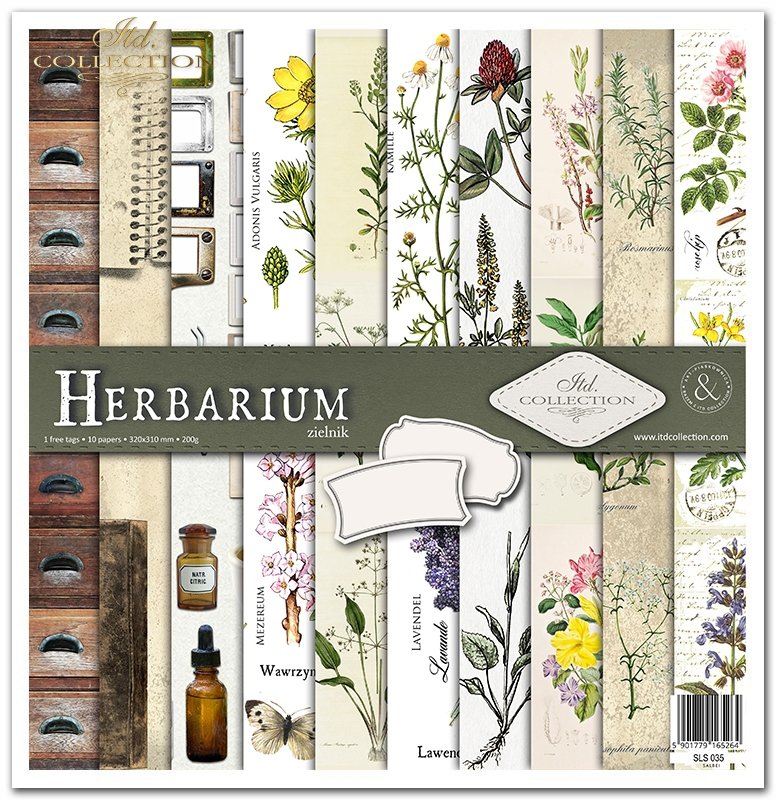 Scrapbooking-Papier-Set Herbarium 320x310mm 200g 10 Blatt 