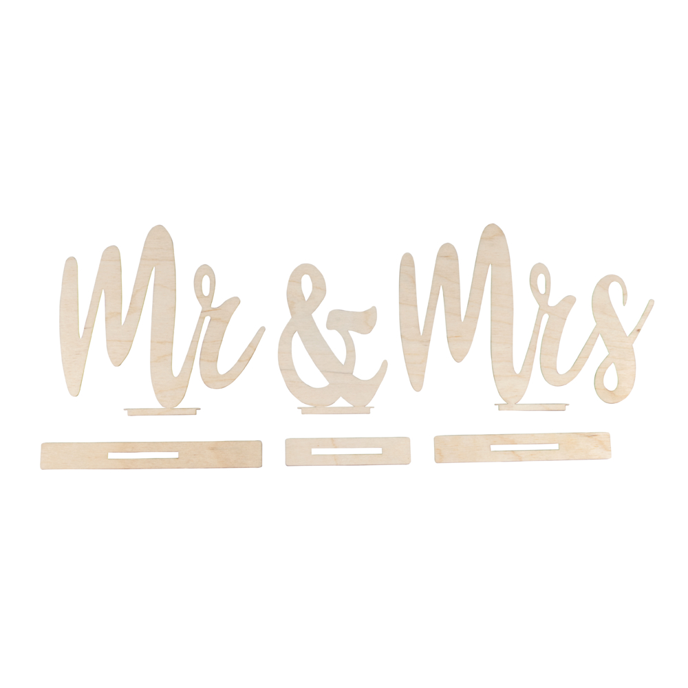 Holzmotiv Schriftzug Mr & Mrs lasercut 42x2x14,5cm 1 Set