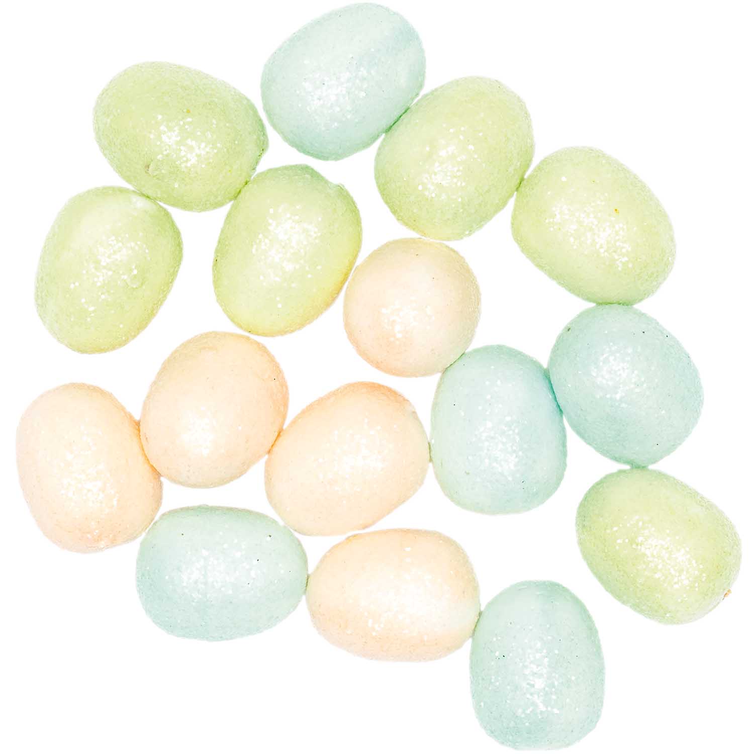 Styropor-Eier Glitter Pastellfarben mit Lochbohrung 3cm 16 Stück 