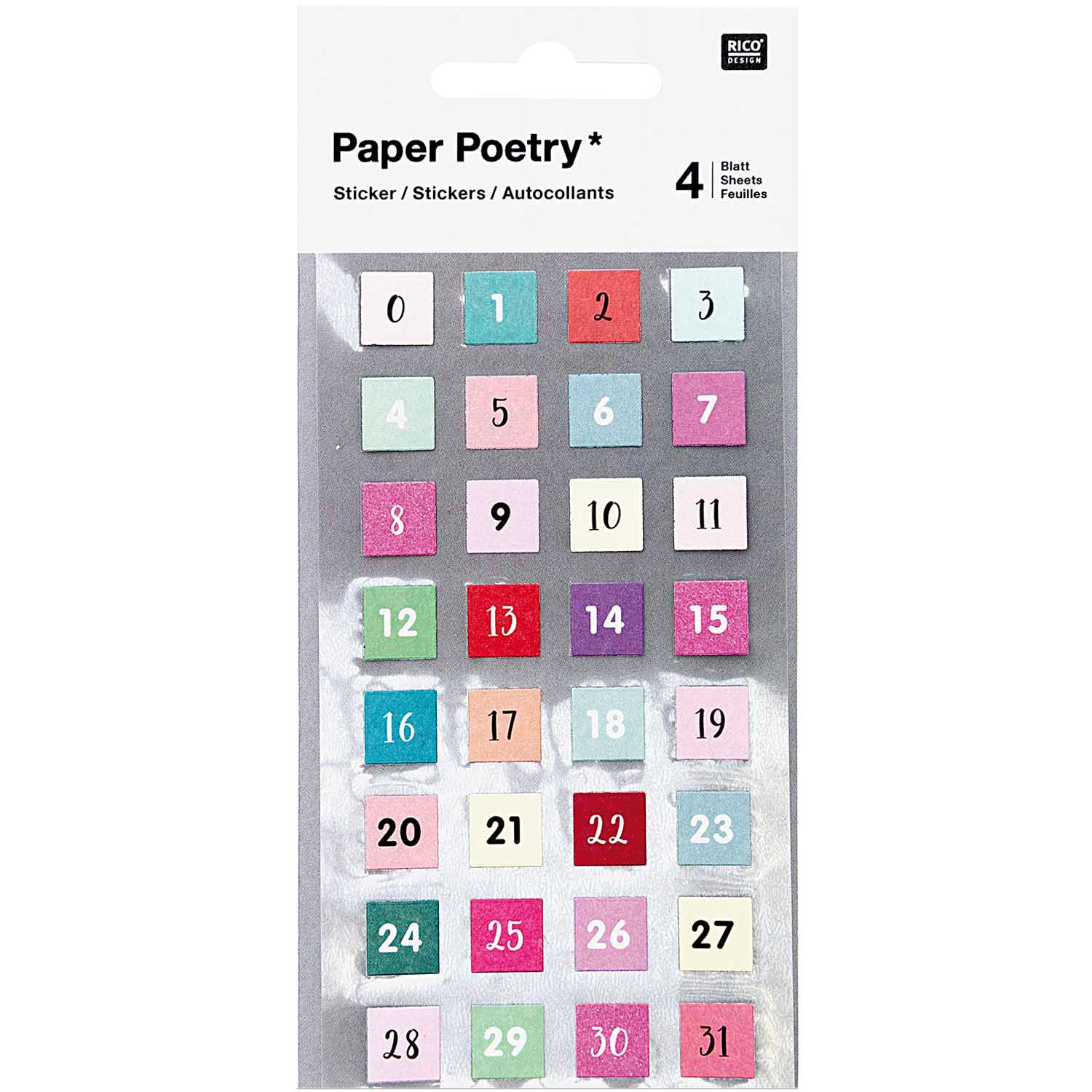 Paper Poetry Zahlen 0-31 Sticker 4 Bögen FSC MIX 
