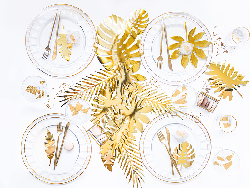 Tischdekoration goldene Blätter Tropical Leaves 7 Formen 21 Stück 5-31cm 