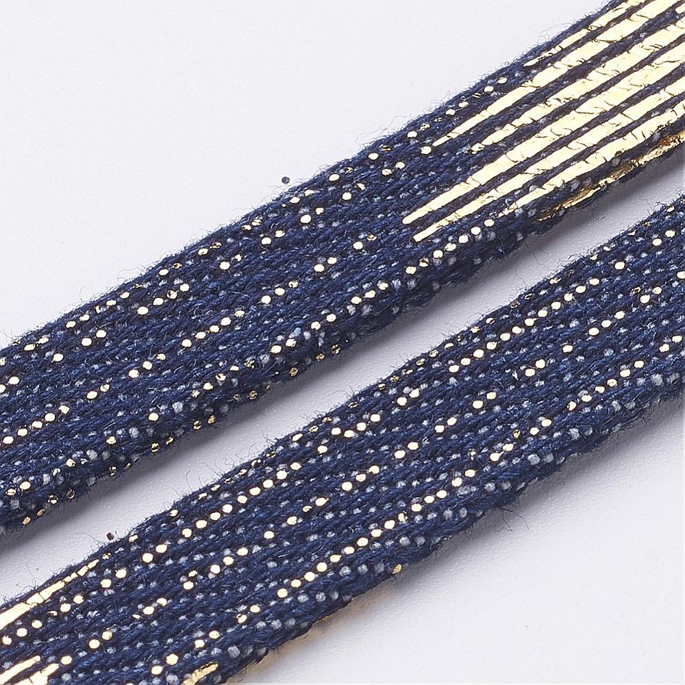 Jeans Band dunkelblau mit Goldeffekten,10x2mm, Denim Cord, per Laufmeter