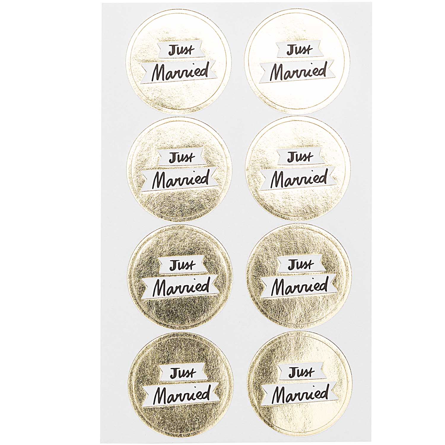 Sticker rund "Just Married" rund 32 Stück weiß gold