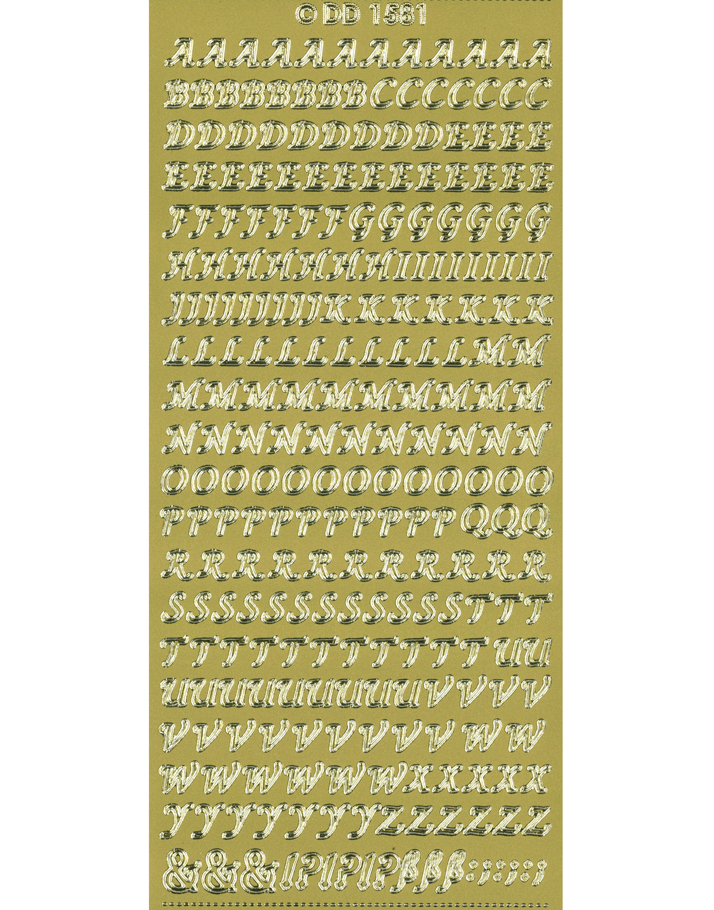 Shiny Outline Stickers Buchstaben Alphabet elegant gold Konturensticker 10x23cm Bogen