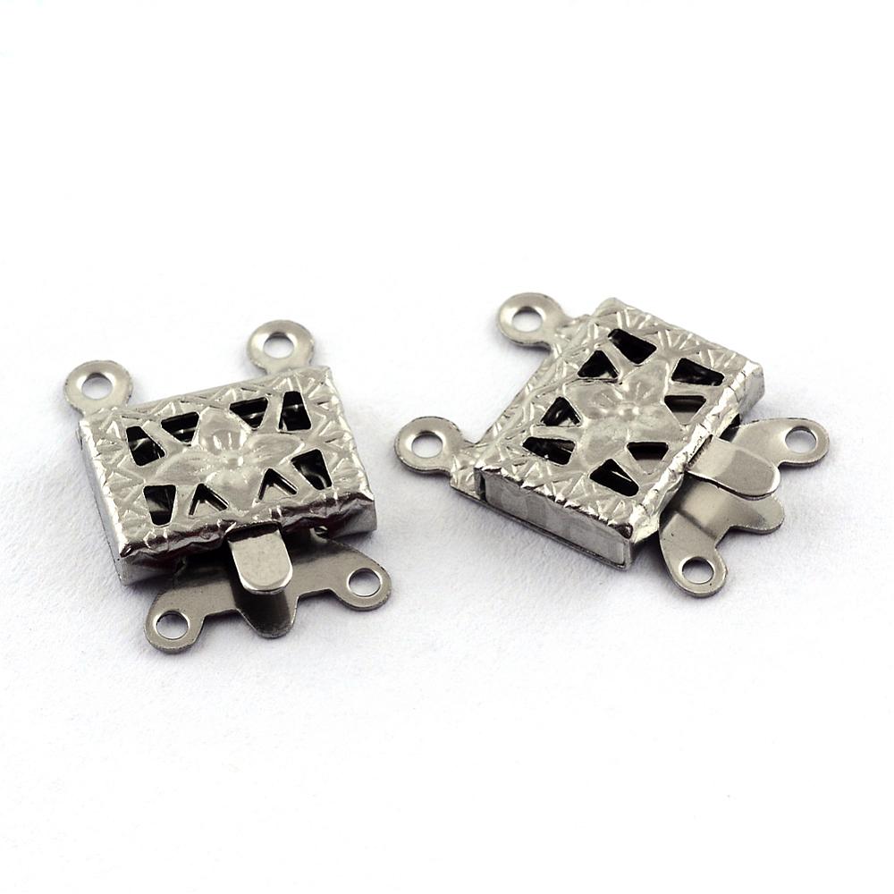 Box Verschluss Edelstahl rechteck zweireihig, 10xx15x2,5mm, 2 Ösen Schnappverschluss 2 Stück/Pkg.