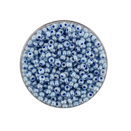 Rocailles hellblau perlmutt 2,6mm, 17g/Dose, Glasperlen wachs blau