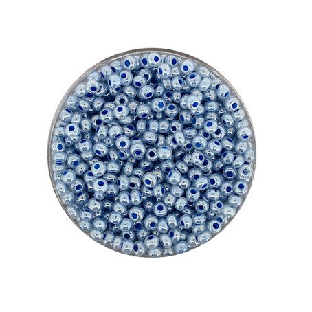 Rocailles hellblau perlmutt 2,6mm, 17g/Dose, Glasperlen wachs blau