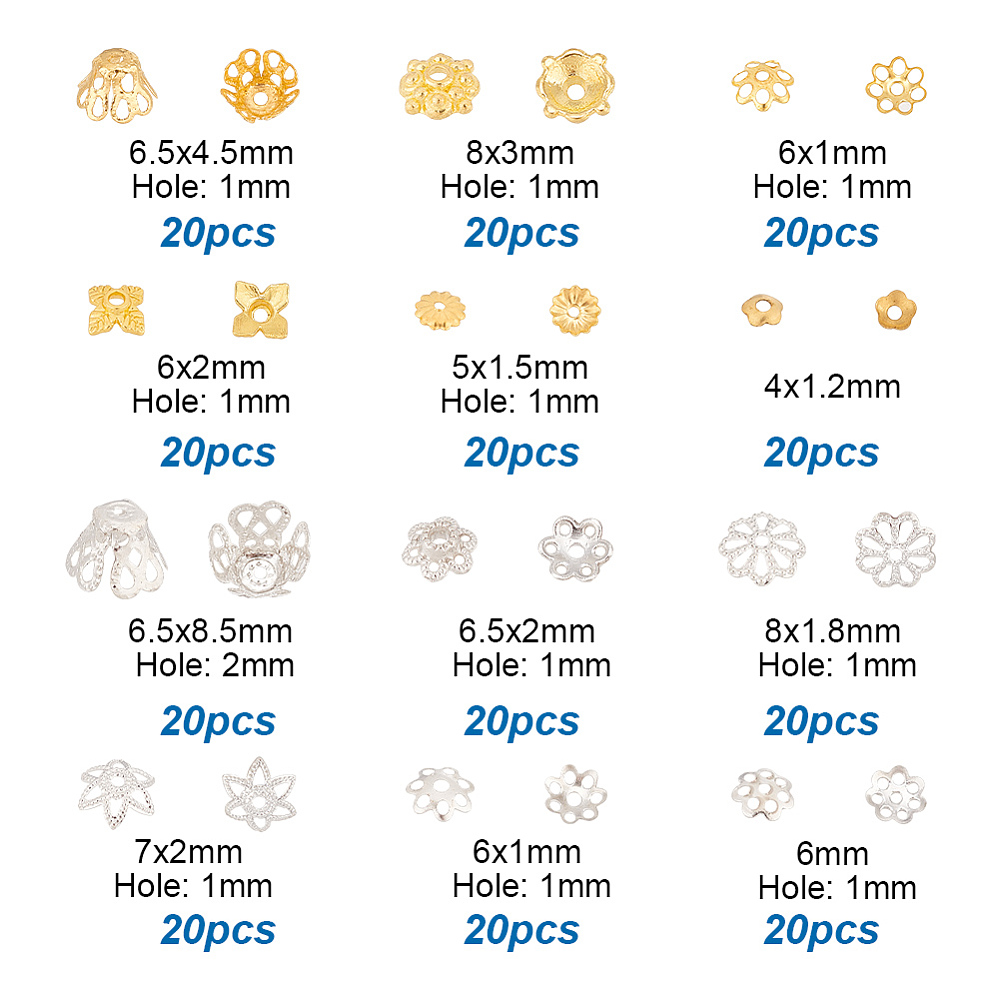 Blumenperlkappen -Set 12 Stile 240 Stück Blumenperlkappen -Set 12 Stile 240 Stück