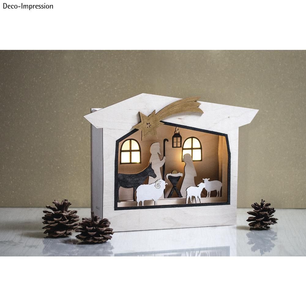 Weihnachtskrippe Holzbausatz DIY 3D Motivrahmen 24x24x6,3cm