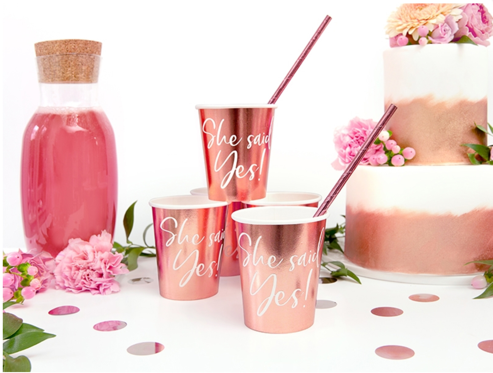 Paper Cups Pappbecher She said YES 220ml 6 Stück roségold