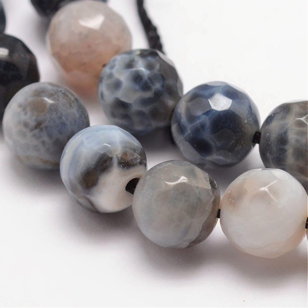 Edelsteinperlen Feuer-Achat grau-weiß-blau rund facettiert 8mm 1 Strang / 47 Stück 