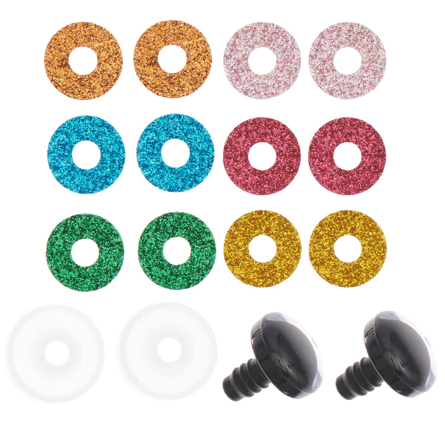 Glitzer Sicherheitsaugen-Set für Kuscheltiere 6 Farben in verschiedenen Größen 2 Stück / 1 Paar Glitzer Sicherheitsaugen-Set für Kuscheltiere 6 Farben in verschiedenen Größen 2 Stück / 1 Paar