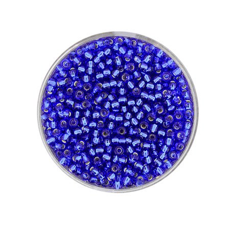 Rocailles safirblau mit Silbereinzug, 2,6mm, 17g/Dose, Glasperlen