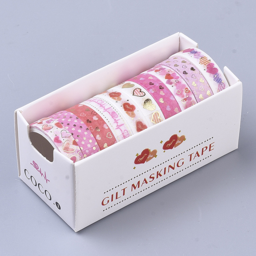 Washi Tape Set 8mm Herzen rosa,10 Rollen -  2m/Rolle 