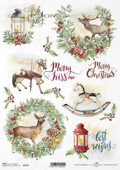 Reispapier A4 Merry Christmas Tiere 25-30g/m2