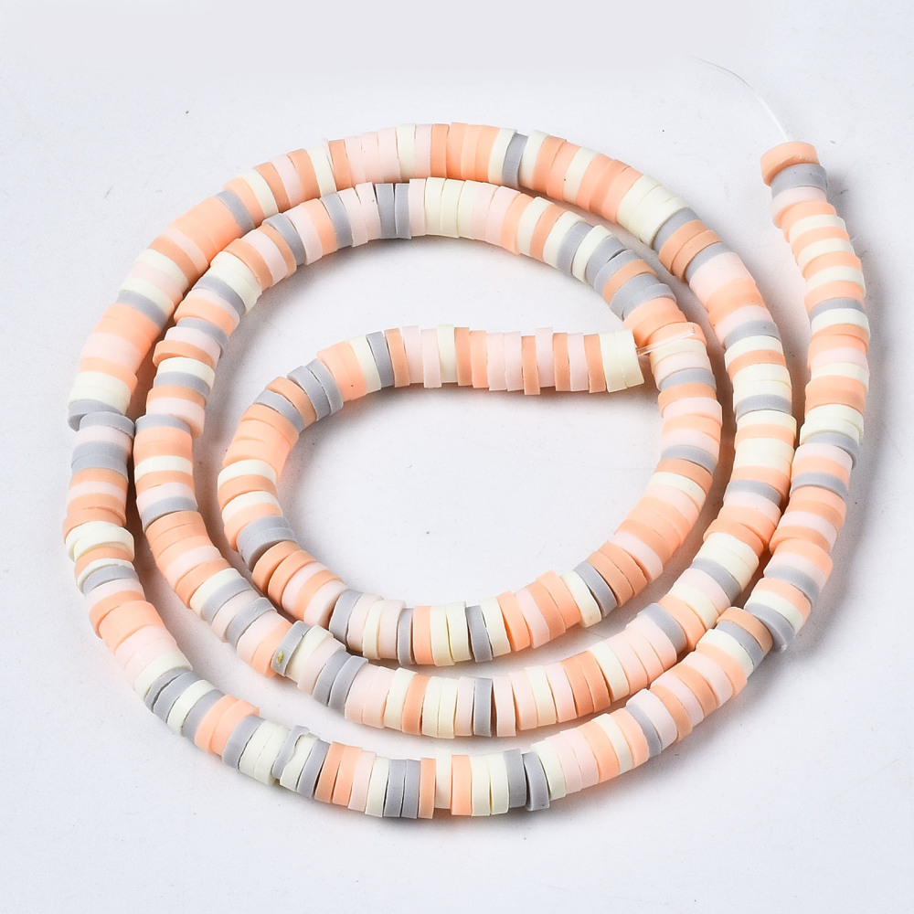 Heishi-Perlen Beige-Mix Polymerclay Perlenscheiben 4x0,5~1mm 350-410Stk/Strang