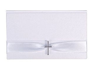 Geldgeschenk-box, weiß mit Schleife u. Kreuz, 15,5x9,5 cm