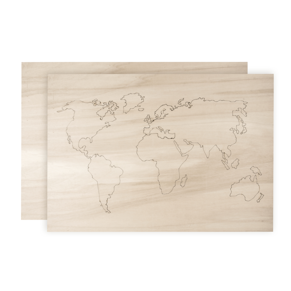 Holz -Weltkarte mit Rückwand Wandbild 42x29,7x0,4cm