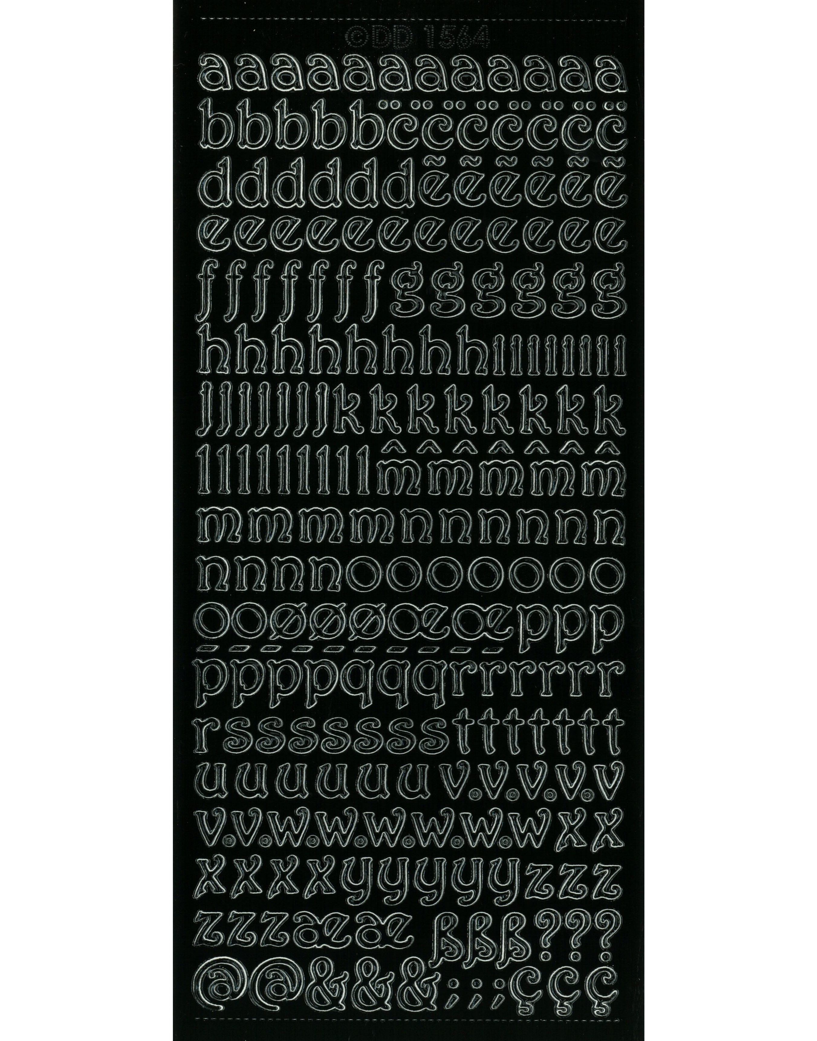  Outline Stickers ABC curled Kleinbuchstaben verschnörkelt ,10x23cm Bogen