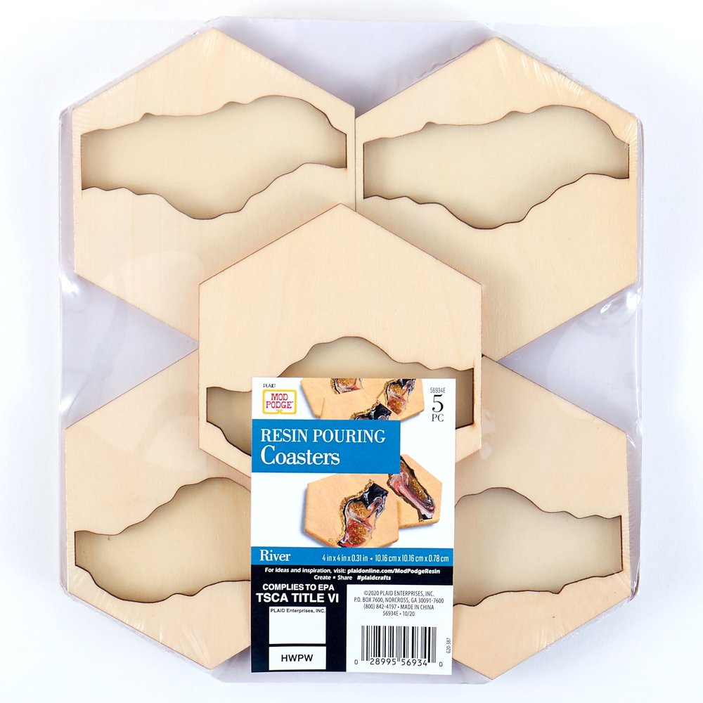 Resin Pouring Coaster - Holzuntersetzer mit Ausschnitt 6-eckig, 5 Stk./Packung Resin Pouring Coaster - Holzuntersetzer mit Ausschnitt 6-eckig, 5 Stk./Packung