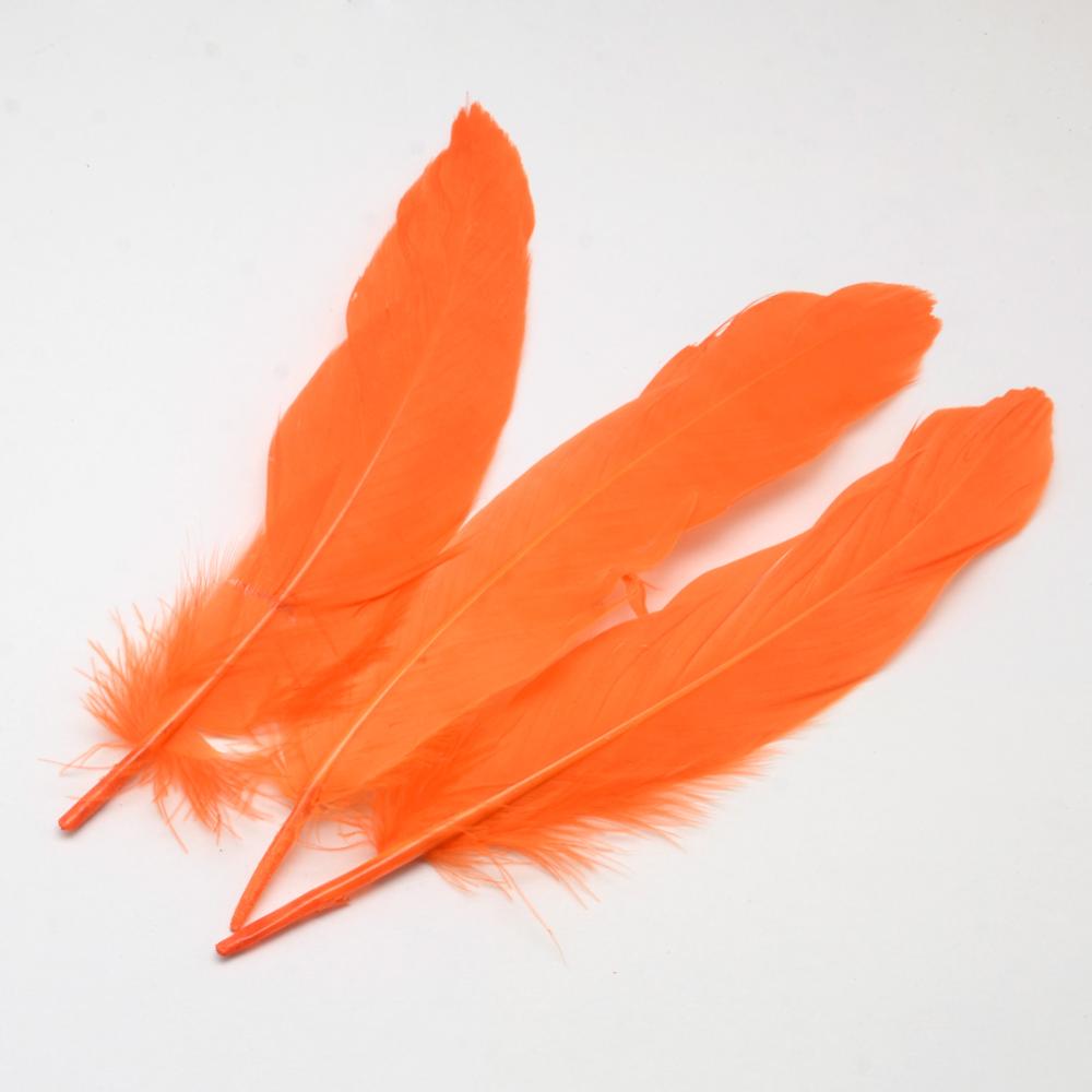 Indianerfedern orange, 13-20 cm lang, 15 Stück, Gänsefeder (15-37mm breit) Bastelfedern Dekofedern