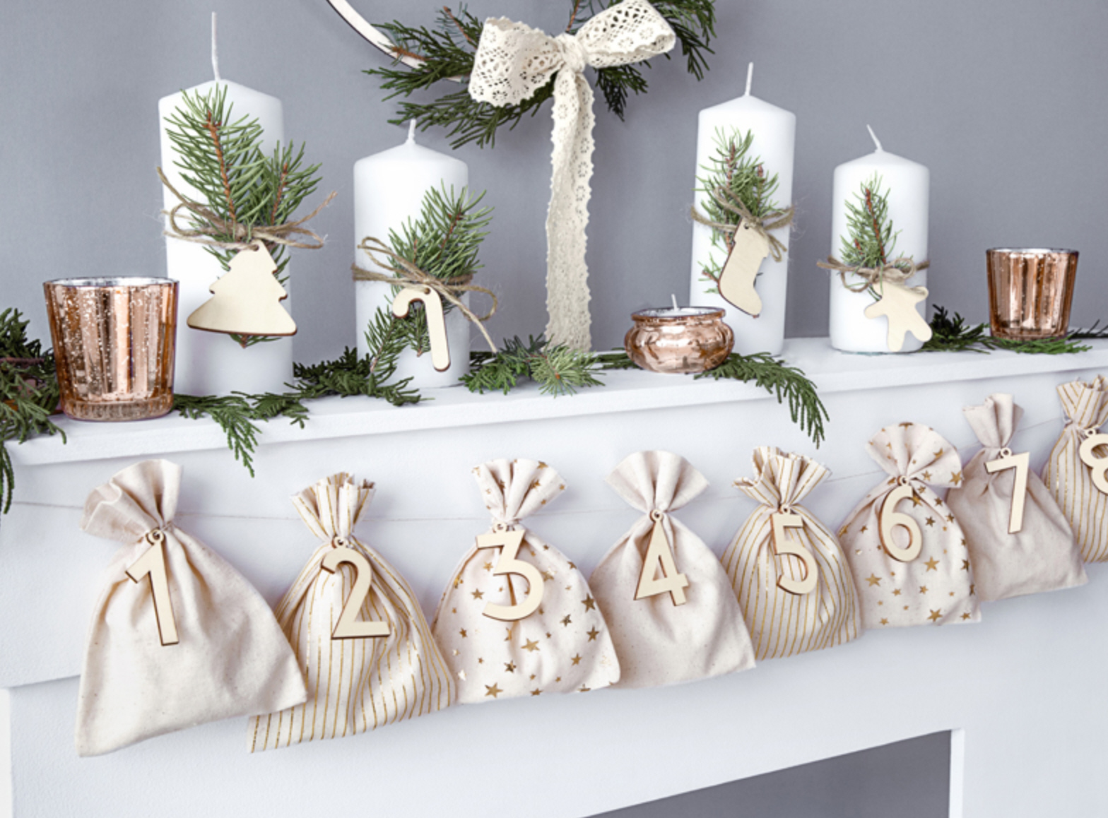 DIY Adventkalender 24 Baumwollbeutel + Nummern 