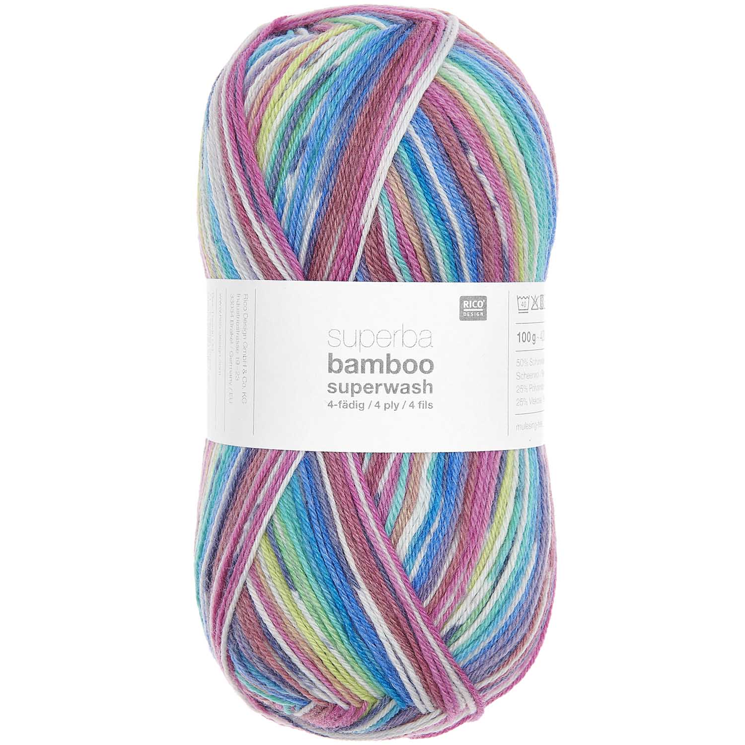 Socks Bamboo 4-fädig Rainbow 50% Schurwolle, 25% Polyamid, 25% Viskos 100g / 420m Socks Bamboo 4-fädig Rainbow 50% Schurwolle, 25% Polyamid, 25% Viskos 100g / 420m