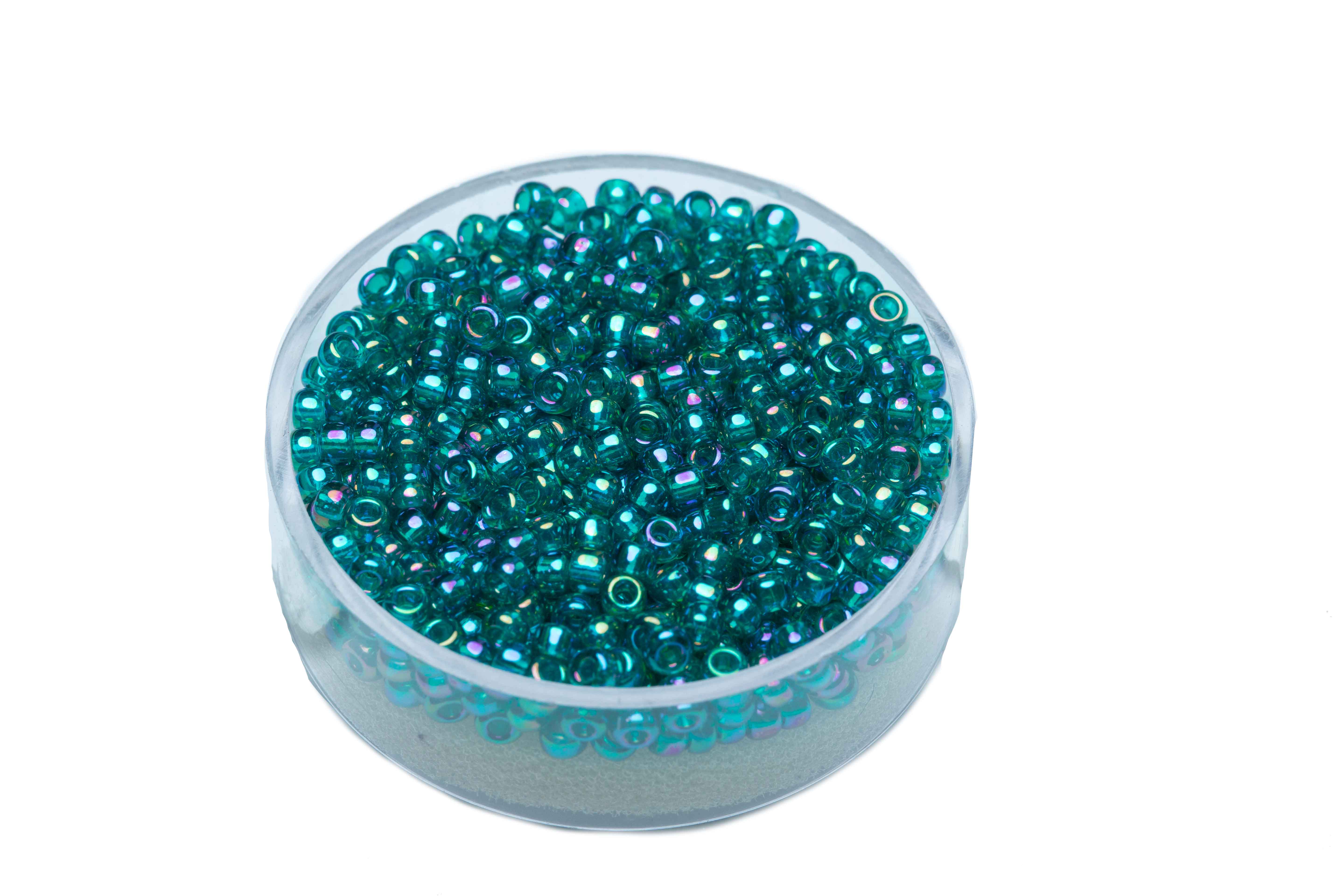 Miyuki Rocailles trsp.Matt Blue Zirconia rainbow 2,5mm 12g 