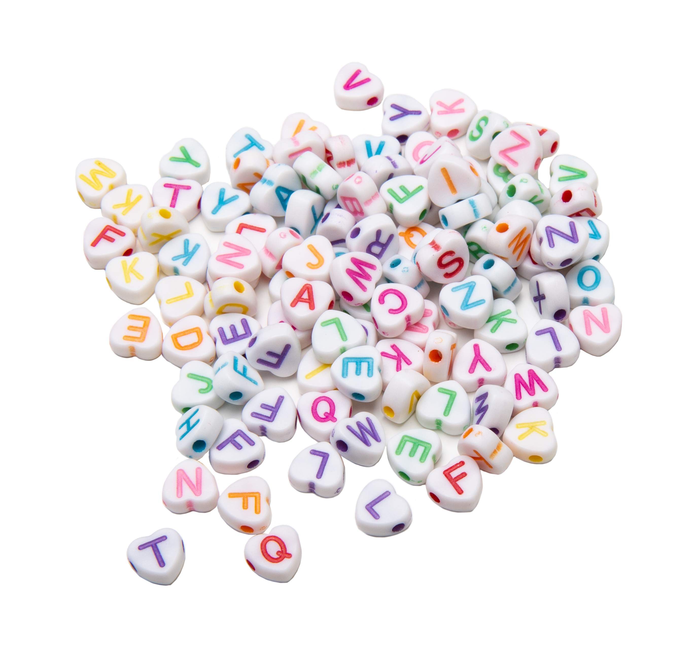 Buchstabenperlen Herzen Mix weiß/bunt 7x3,5mm 150 Stück 