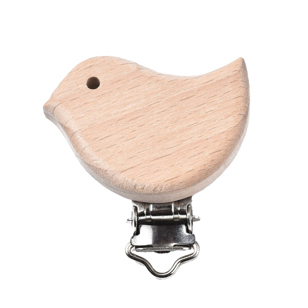 Schnullerkettenclip Vogel aus Holz 47x44x18mm