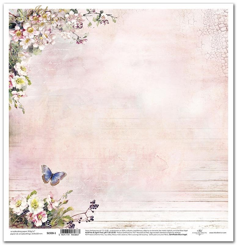 Scrapbooking Papier Apfelblüten & Schmetterlinge 310 x 320 mm 200 g/m²