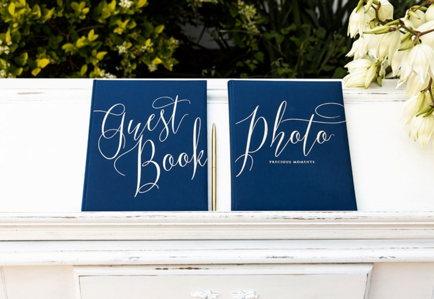 Gästebuch navy blue Guest Book Goldfolienprägung 20x24,5cm 22 Blatt