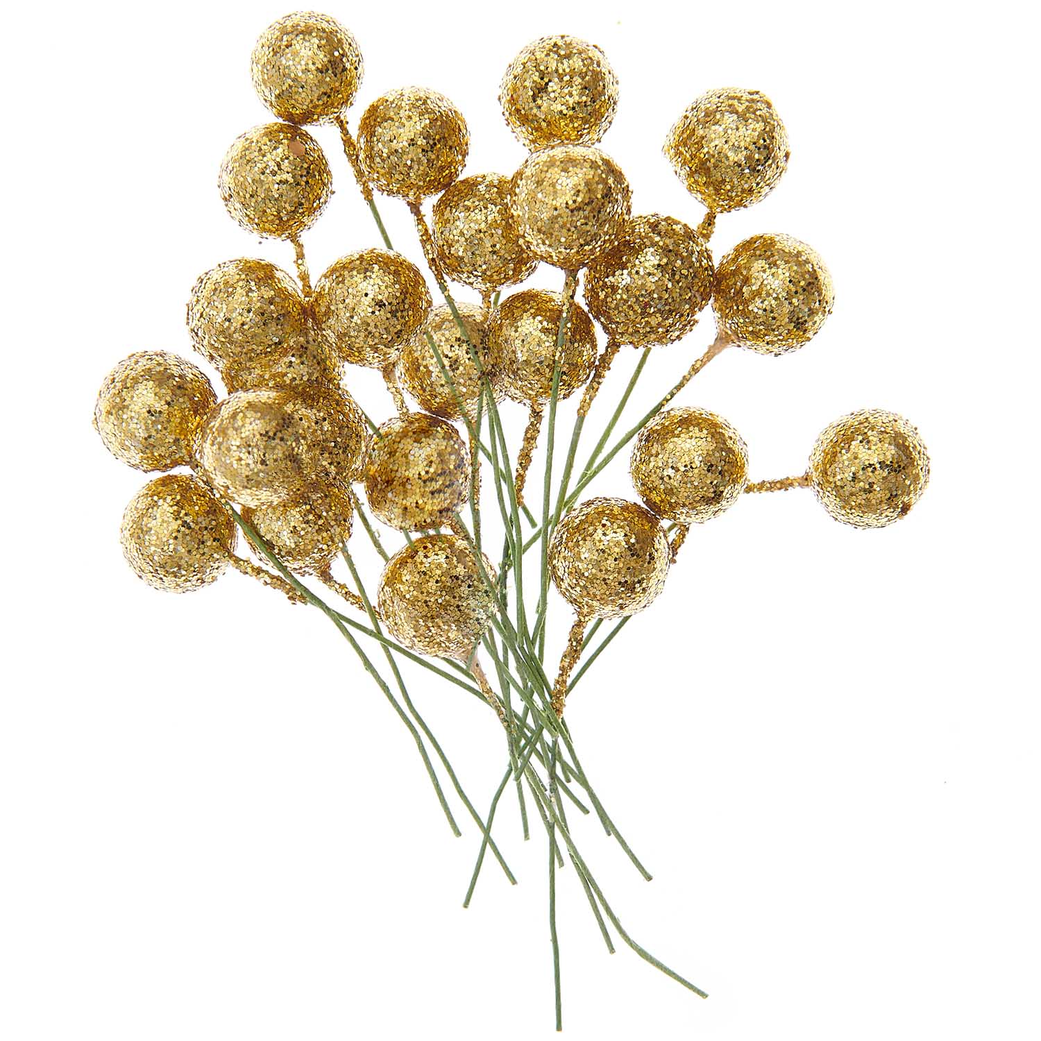 Beeren mit Glitzer gold 24 Stk