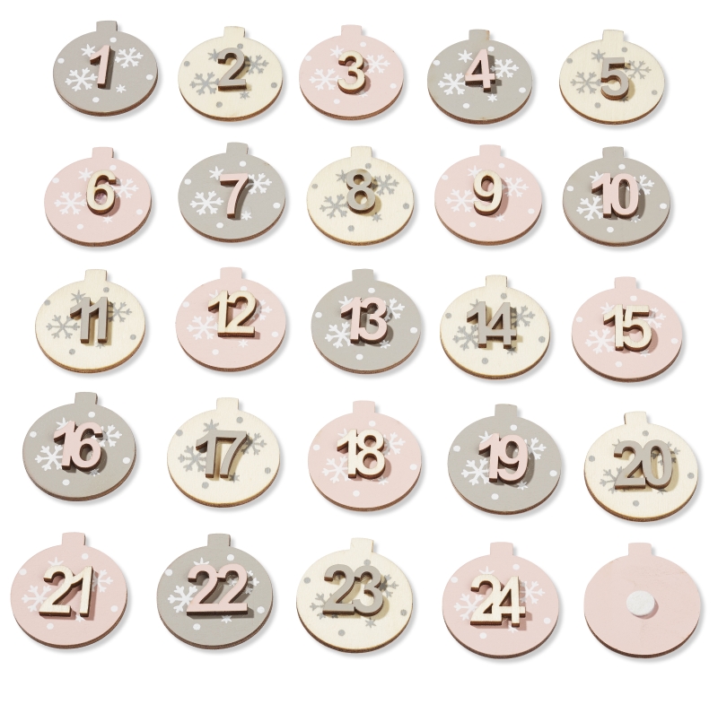 Adventkalender- Zahlen Adventszahlen Set 1-24 sortiert mit Klebepunkt Holzzahlen natur grau rosenholz