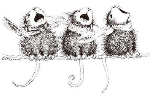 Silikonstempel Mäuse-Trio singend, 6x10cm Motivgröße 