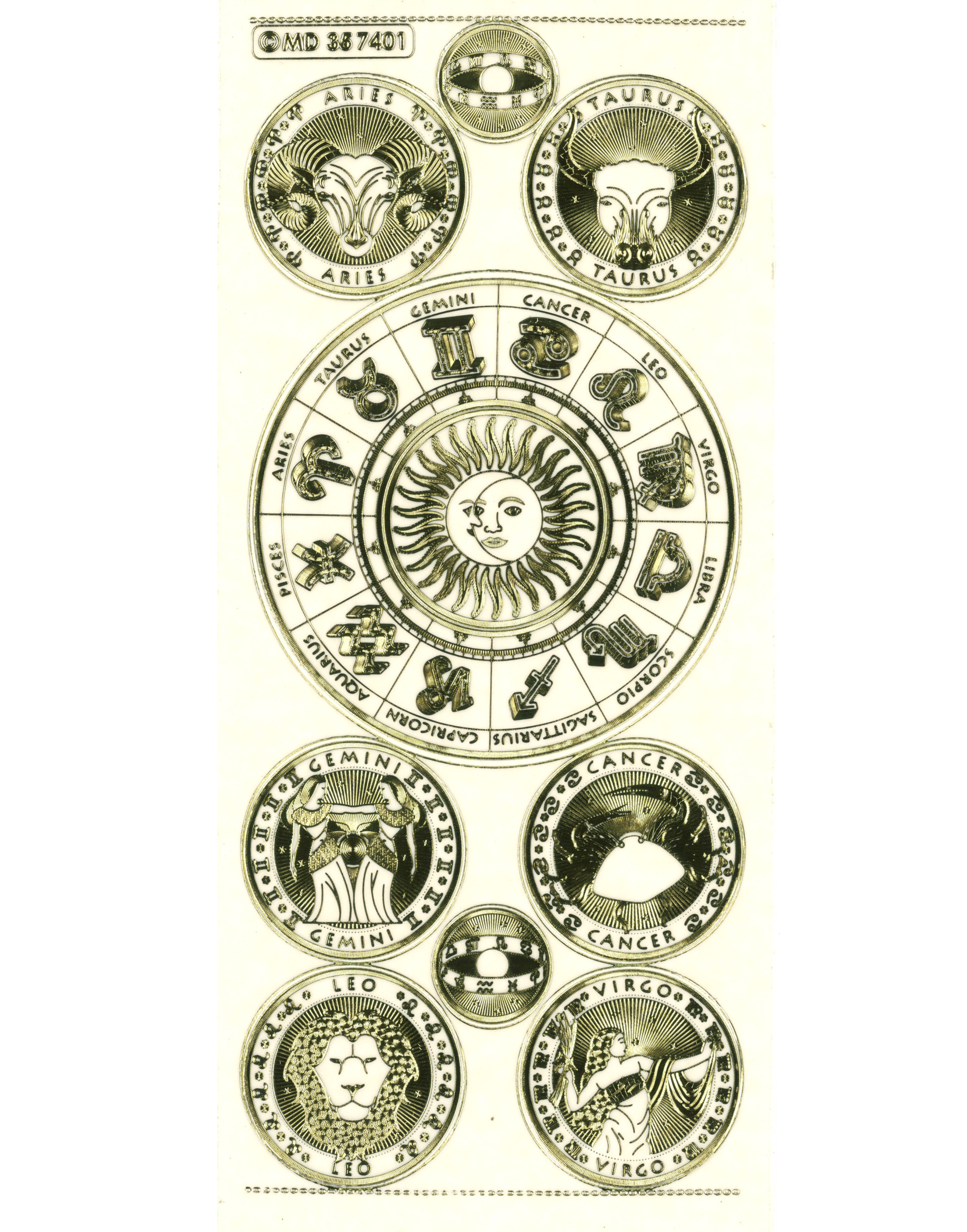 Shiny Outline Stickers Sternzeichen Tierkreiszeichen Zodiac Circle 1 gold transparent Konturensticker 10x23cm Bogen