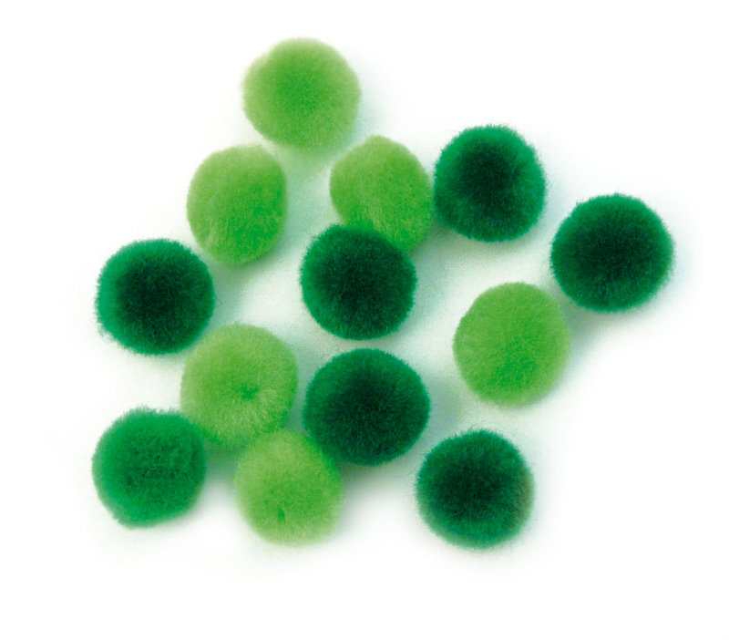 Pompons 15 mm, 60Stück, grün sortiert Pompoms Puschel Pompons Plüschball Bommel Plüsch Pompons