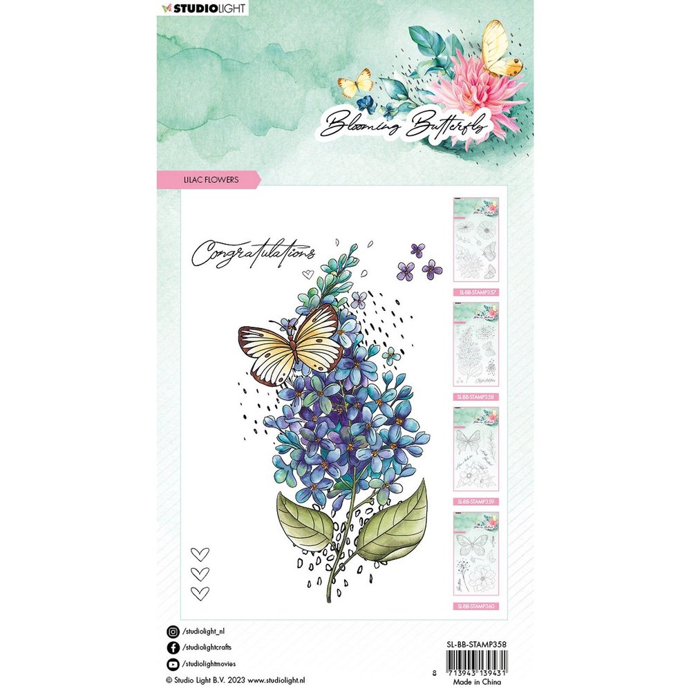 Studio Light  Blooming Butterfly Silikonstempeln Lilac Flowers 9,3 x 13,6 x 0,3 cm