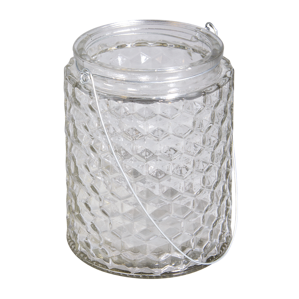 Windlichtglas Wabenmuster, mit Henkel, 11x11x13,5 cm, 650ml