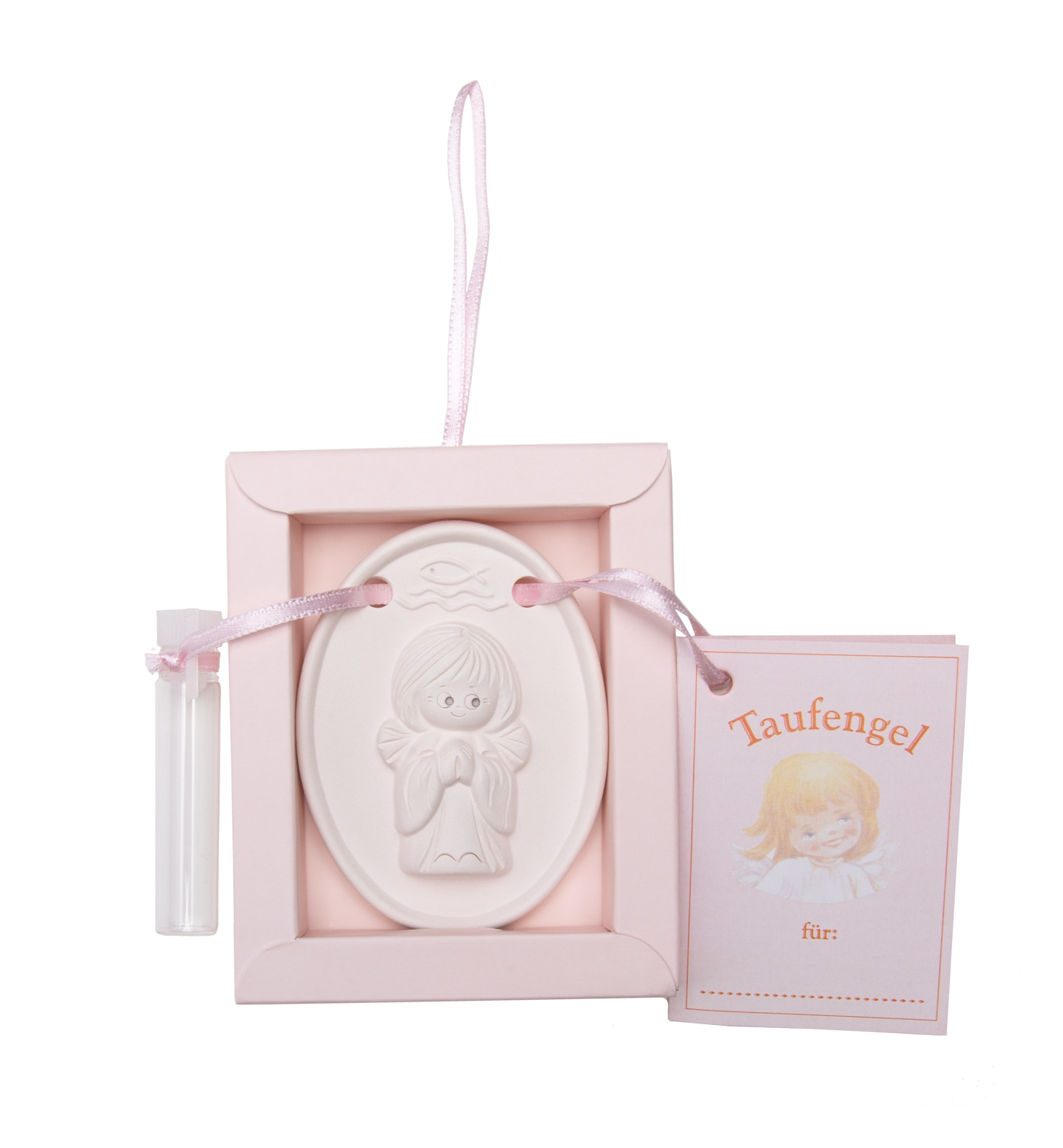 Schutzengel Taufe H6,5cm mit Fläschchen für Weiwasser Schutzengel Taufe H6,5cm mit Fläschchen für Weiwasser