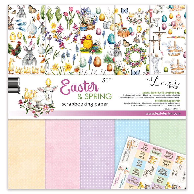 Easter & Spring Scrapbooking Papierset 30,5x30,5cm 5 Bögen doppelseitig bedruckt 250g/m²