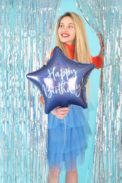 Folienballon Stern Happy Birthday blau 40cm 